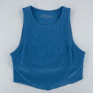 Beyond Yoga Spacedye Cropped Tank Top Built In Bra Medium Blue High Neck V-Hem